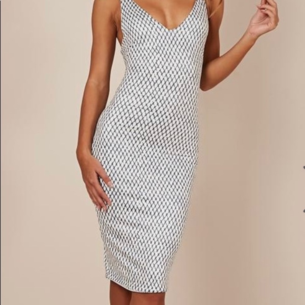 Form Fitting White & Blue Cocktail Dress